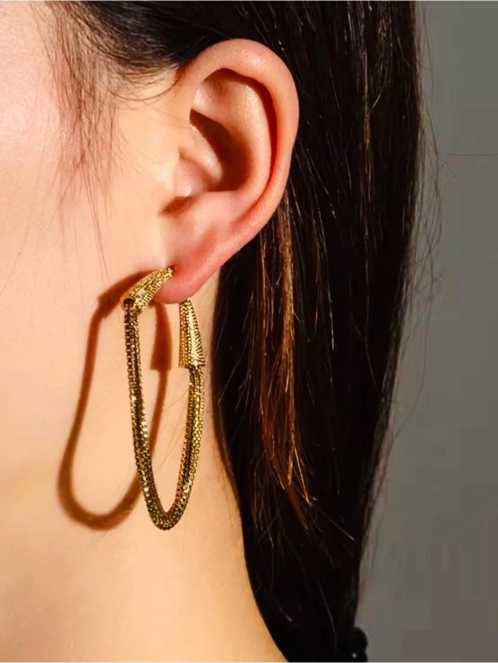 NEW Back Front Drippy Gold Box Chain Earrings AU13